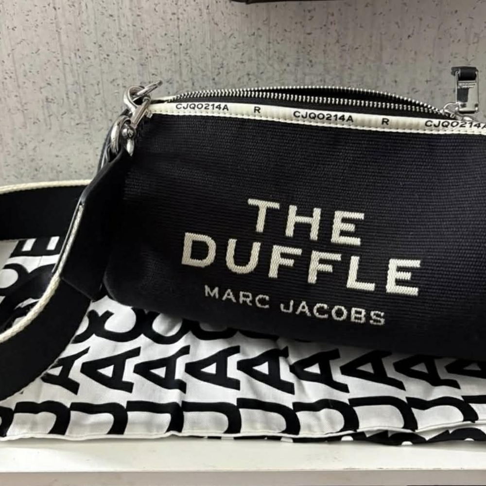 NWOT Marc Jacobs Black Canvas 'The Duffle' Crossbody with Cream Logo Trim